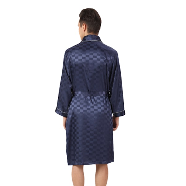 Mænds silkebadekåbe i to dele med firkantet, langærmet badekåbe Navy 2XL