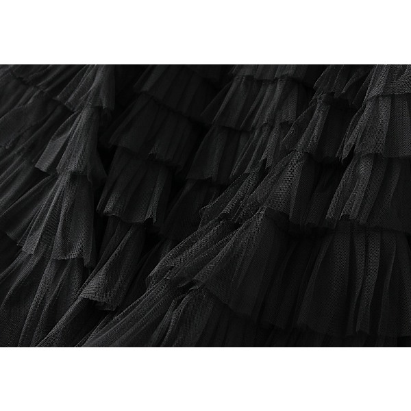 Dame Elastisk Talje Lagdelt Mesh Skørt Black M