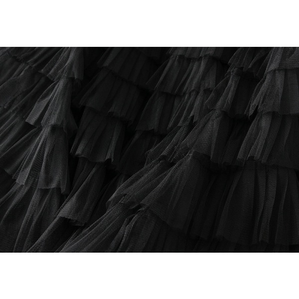 Skjørt for kvinner med elastisk midje og lagdelt netting Black M