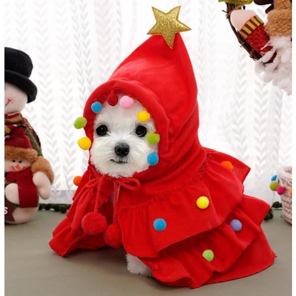 Julehunde Tøj Poncho Kappe Sjal Red M