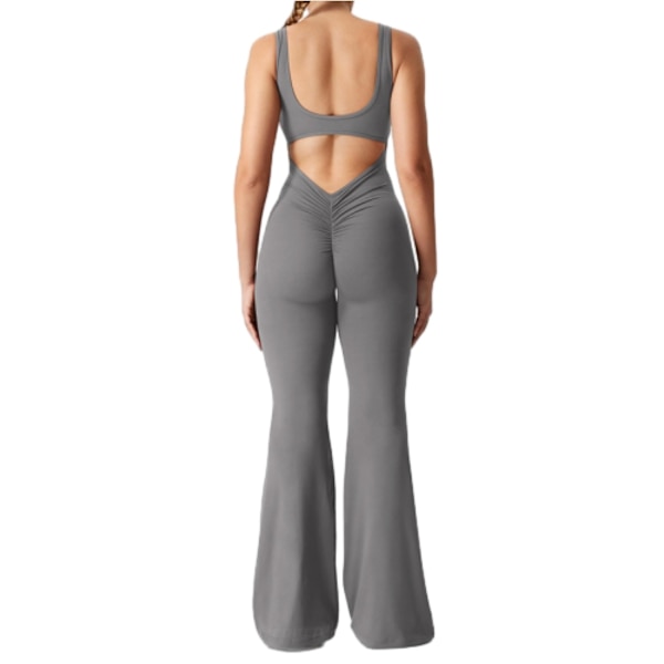 Dame Workout Jumpsuits Sexy Rygfri Gym Bodycon Scrunch Butt Yoga Rompers grey L