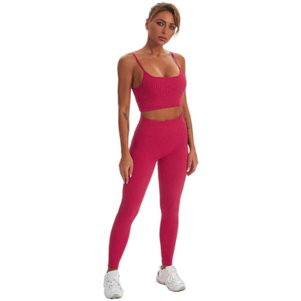 Kvinnor 2-delade Outfits Sport BH Sömlösa Leggings rose red M