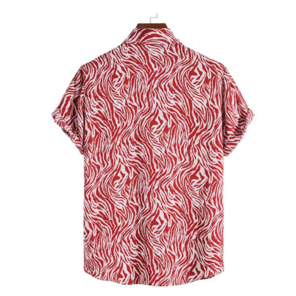 Kortärmad printed skjorta för män Casual skjorta red XXL