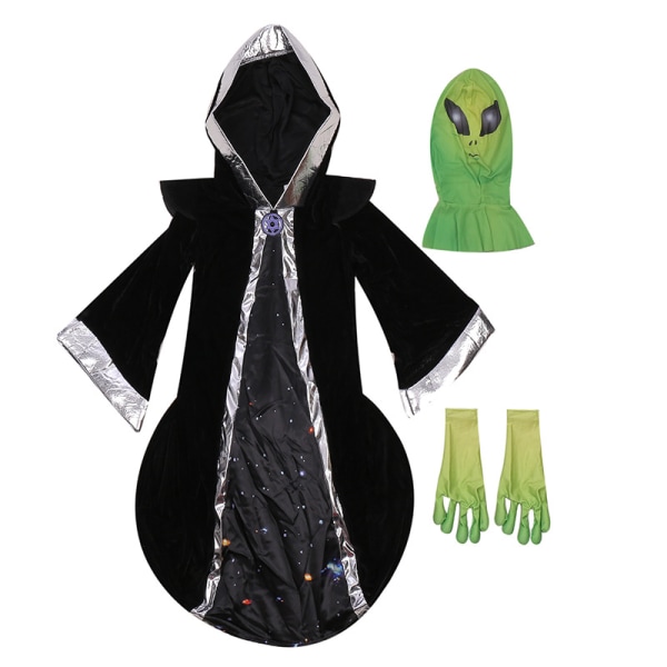 Alien Kostym för Barn Rolig Halloween Huvad Robe M