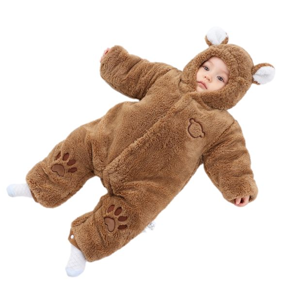 Bebisfleece-jumpsuit med huva, långärmad, för pojke och flicka Brown 66cm
