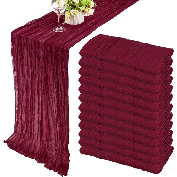 1 Pack Cheesecloth Bordslöpare Bred gasväv Bordslöpare Boho Bordslöpare Burgundy 90*300cm