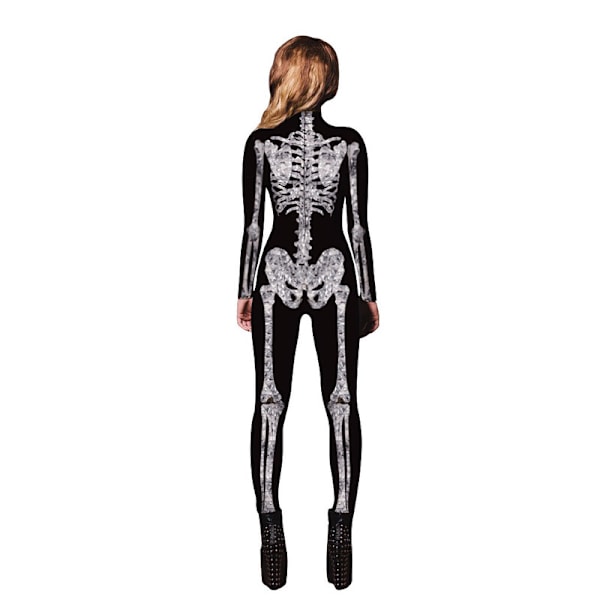 Halloween-kostyme for kvinner med hodeskalletrykk, lang ermet jumpsuit Q1 L