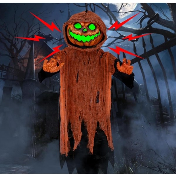 Halloween Hængende Græskarspøgelse med Spooky Lyd og Glødende Øjne Orange