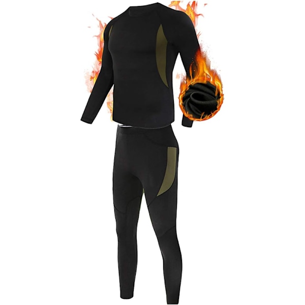 Termisk Underkläder för Män Långkalsonger Set med Fleecefodrad Black XL