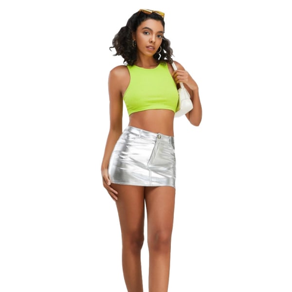 Glittriga Kjolar med Låg Midja, Glittrande Rave Bodycon Minikjolar med Fickor silver S