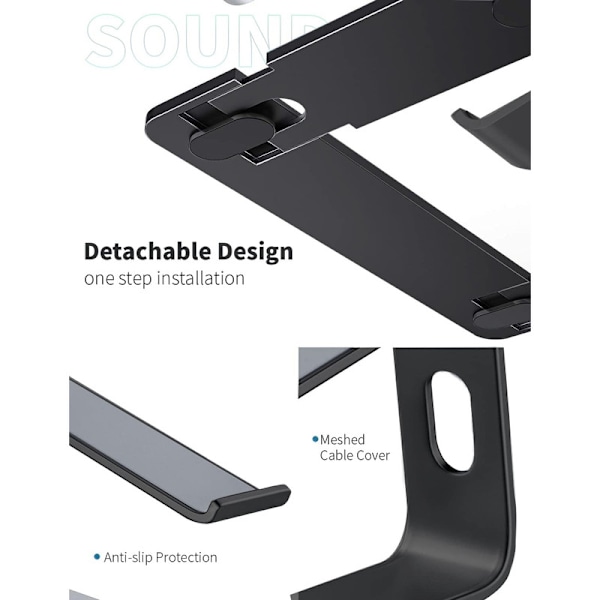 Kannettavan tietokoneen teline, ergonomisesti säädettävä teline työpöydälle Black