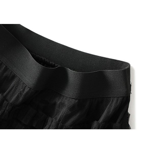 Dame Elastisk Talje Lagdelt Mesh Skørt Black L
