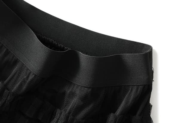 Kvinnors Elastisk Midja Lagrad Mesh-kjol Black L