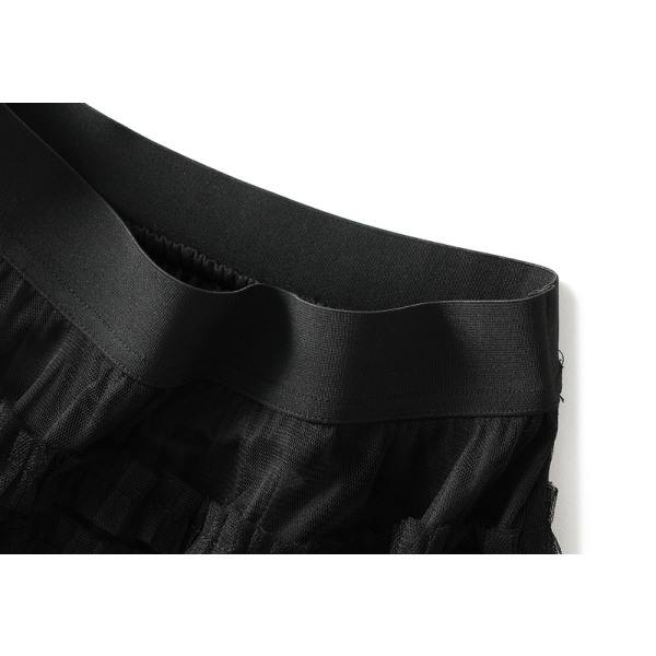 Kvinnors Elastisk Midja Lagrad Mesh-kjol Black M