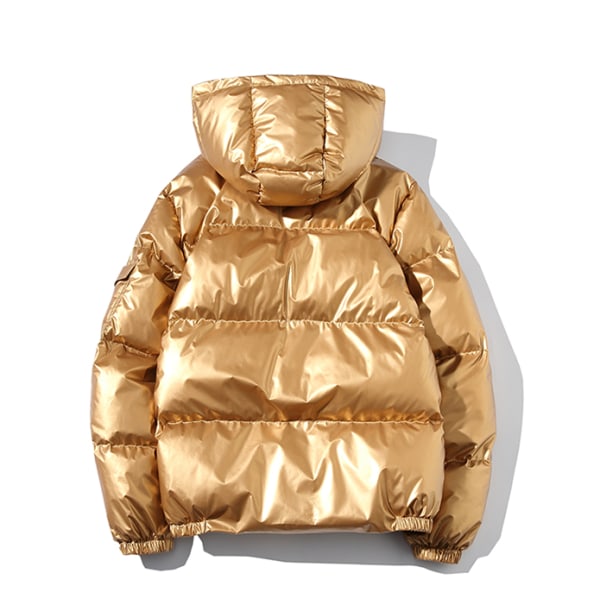 Casual Hooded Metallic Shiny Short Coat för män gold 3XL