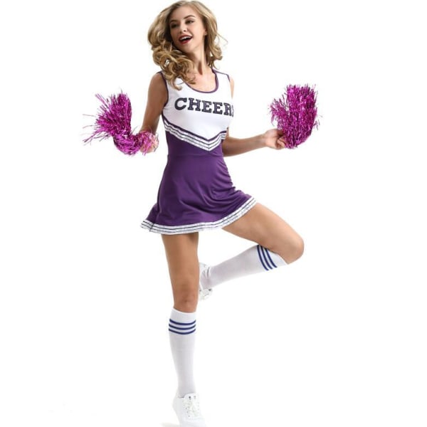 Cheerleader Kostume Med Pom Poms Purple 120