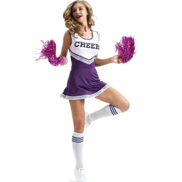 Cheerleader Kostym Med Pom Poms Cheerleading Purple 140