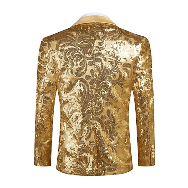 Mænds Sequin Blazer Glimtende Glitterjakke Skinnende Blomsterjakke Gold S