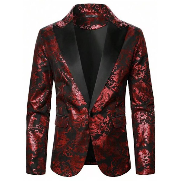 Miesten kukallinen smokingtakki Paisley-huivillä, pukutakki illalliseen Wine Red 2XL