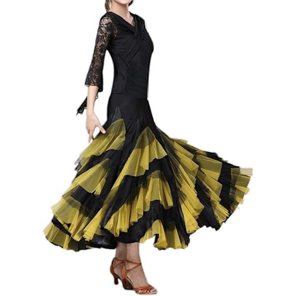 Naisten pitkä, kerroksinen tanssimekko tanssijuhliin latinalaisen tanssin tyyliin Black+Red