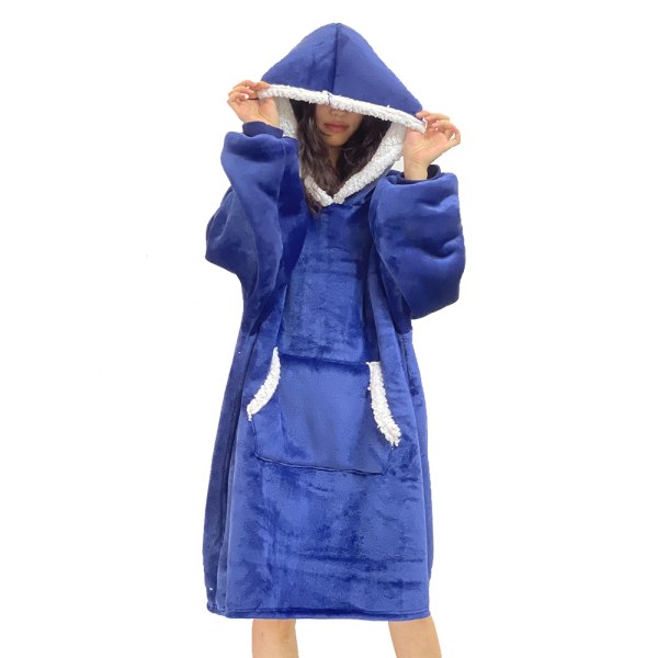 Oversized hoodie filt, bärbar filt hoodie blue