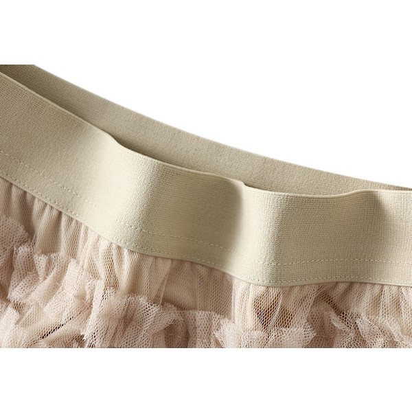 Dame Elastisk Talje Lagdelt Mesh Skørt Beige M