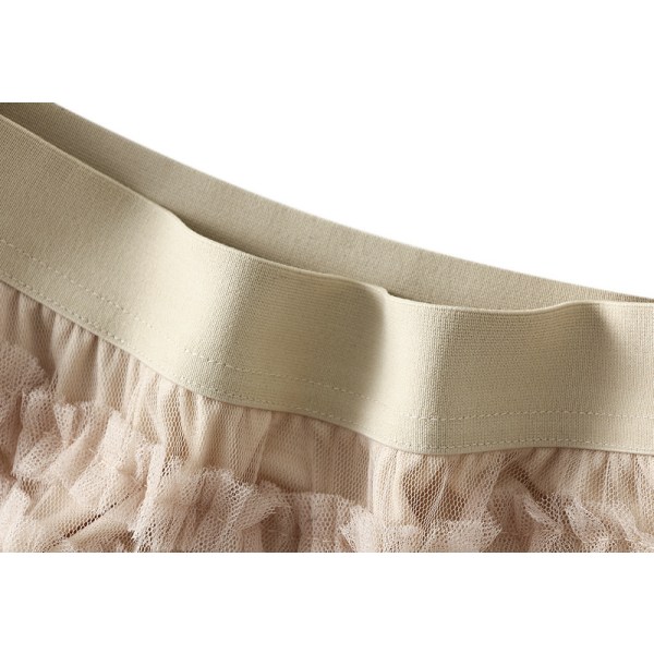 Skjørt for kvinner med elastisk midje og lagdelt netting Beige M