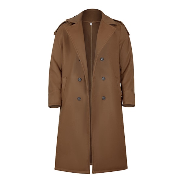 Herre Oversized Hakket Lang Frakke i Faux Uldblanding Brown M