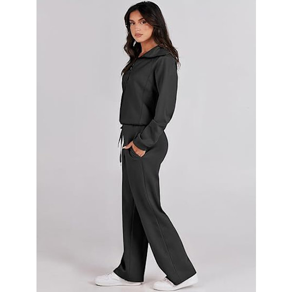 Dam 2-delad träningsdräkt Set, Rymlig Loungewear, Spårningsdräkt Black XL
