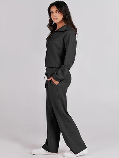 Dame 2-delt Sweatsuit Sæt Bred Lounge Sæt Tracksuit Black S