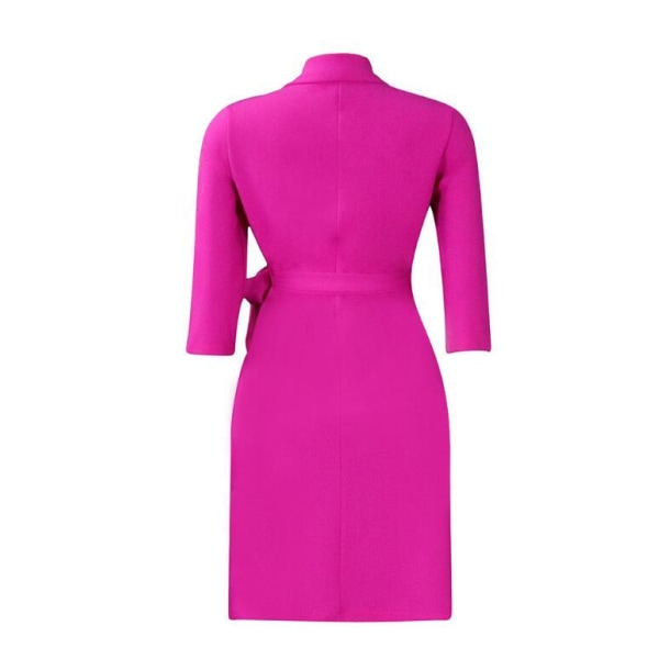 Kvinnlig Kostymkrage-Knytband-Midja-Plizerad Klänning Pink 3XL