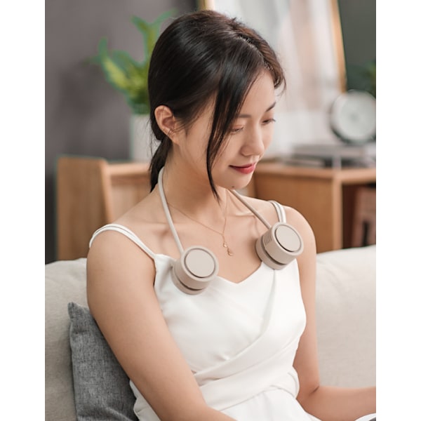 Bærbar halsbåndsventilator, foldbar genopladelig mini-halsbåndsventilator apricot