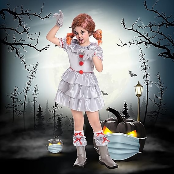 Clownkostym för flickor Halloween Läskig Clownkostym M