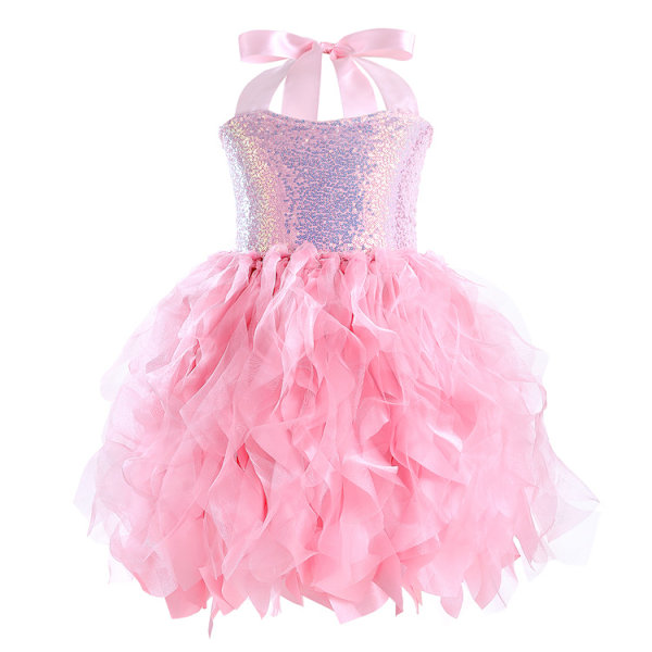 Tutu-kjole til piger, Glitrende Sequin Tulle Prinsesse Fødselsdagsfest Outfit Pink 8T
