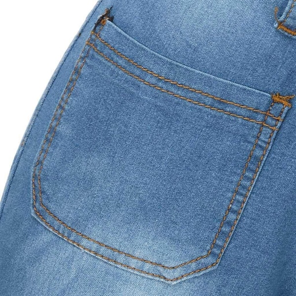 Utsvängda jeans för dam, hög midja med knappar, vida byxor med utsvängd nederkant baby blue 4XL