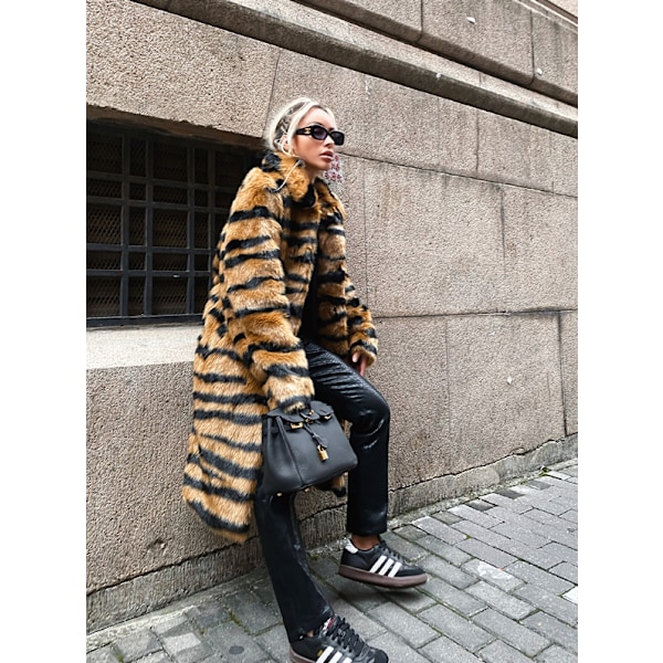 Dame Faux Fur Jakker Vinter Tigerfrakker Løse Pelsjakker 4XL