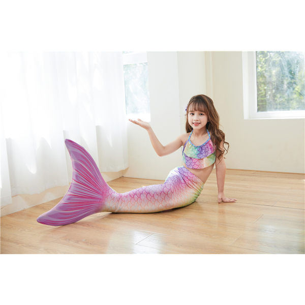 Mermaid Tails för simning för flickor Monofin sjöjungfrubaddräkt pink and green L