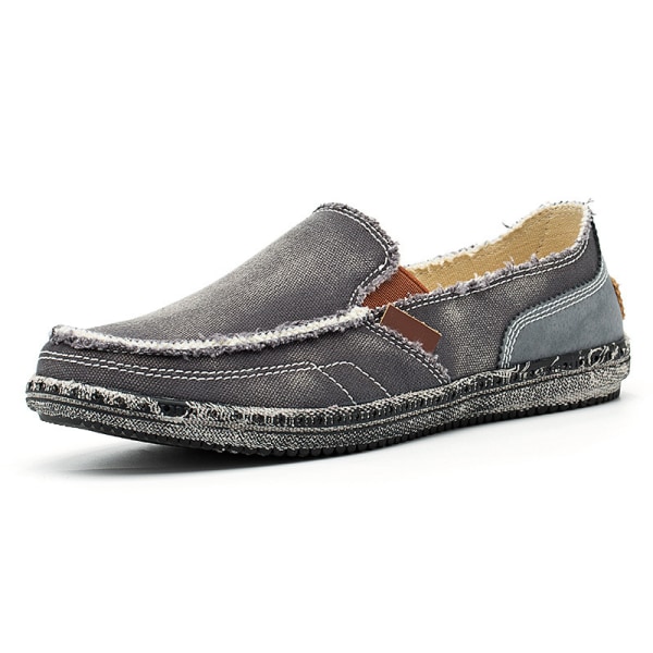 Casual tygskor för män Canvas Slip on Loafers Fritid Vintage Flat Boat Shoes GRAY 46