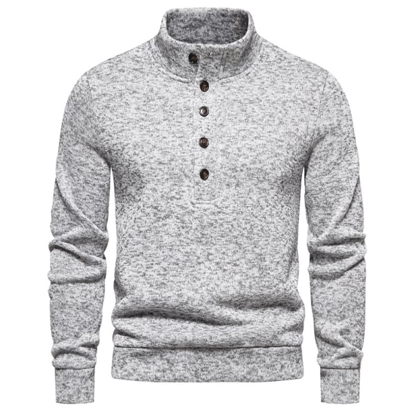 Herrar Turtleneck Knapp-Ner Långstickad Tröja Gray XL