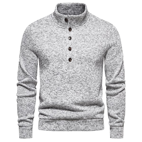 Hettegenser med knapper for menn, løs strikk Gray M