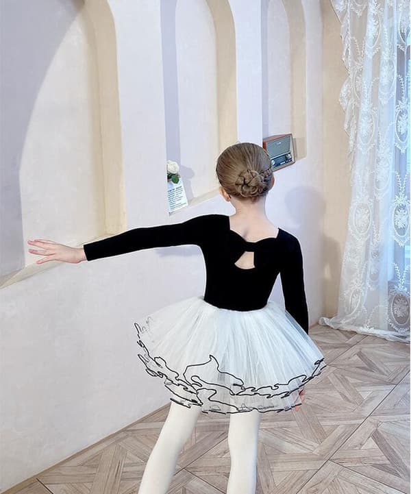 Jentebarn Langærmet Leotard Dans Balletkjole Black 120cm