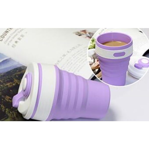 Hopfällbara, bärbara, utdragbara kaffemuggar i silikon purple