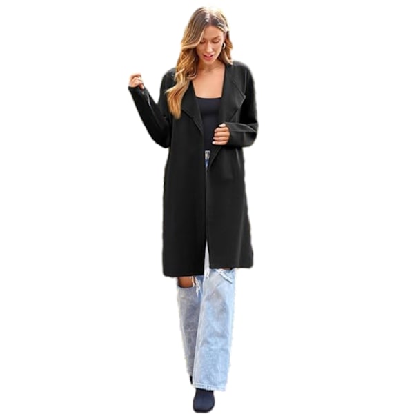 Dame Lang Uldbluser Cardigan Let Casual Frakke Black M