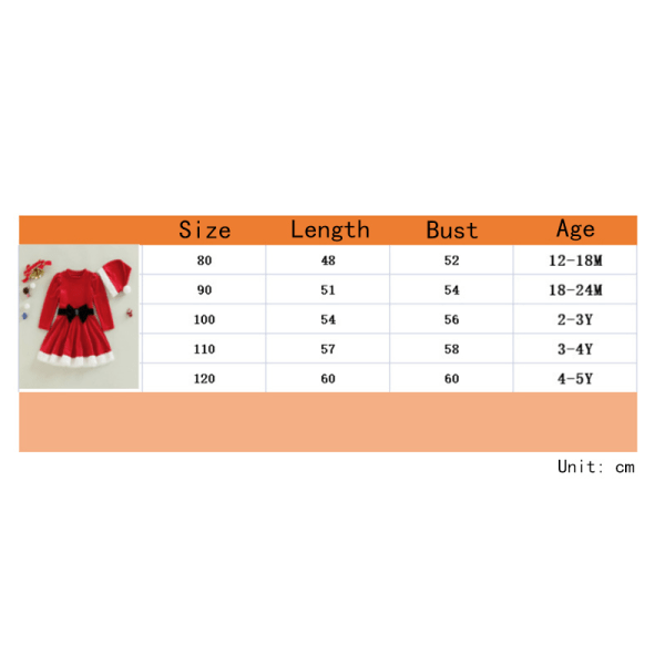 Röd klänning för jultomte för flickor med hatt 80cm