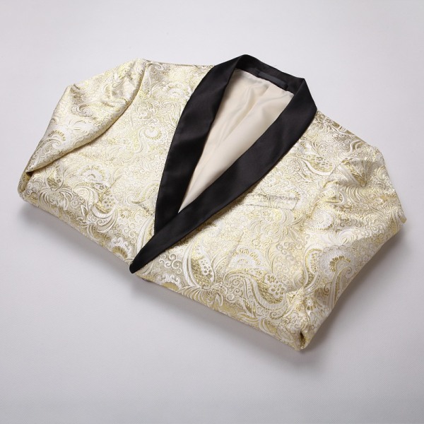 Blommig jacquardklänning för män för bröllop brudgum kostym 1 print middagsjacka Gold 3XL