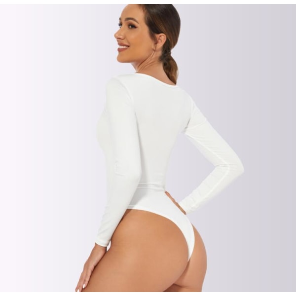 Slimmad långärmad jumpsuit för kvinnor med rund hals White S