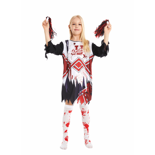 Zombie Cheerleader-kjole for barn Halloween-kostyme M