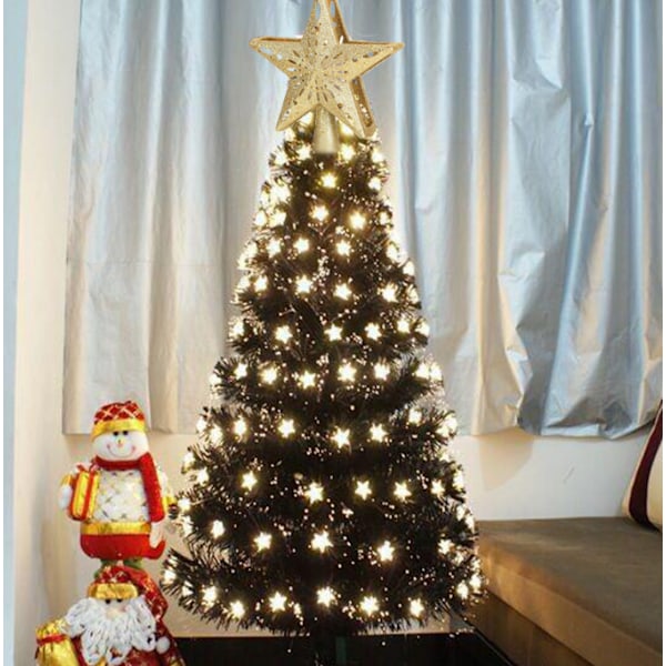 3D Hollow Glitter Lighted Gold Snow Tree Topper Gold Star
