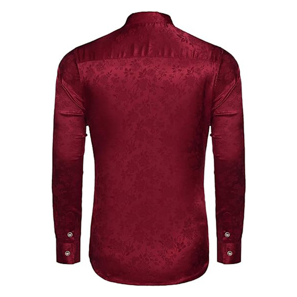 Miesten Silk Satin -puvupaidat Jacquard pitkähihaiset kukkakuvioiset paidat red L