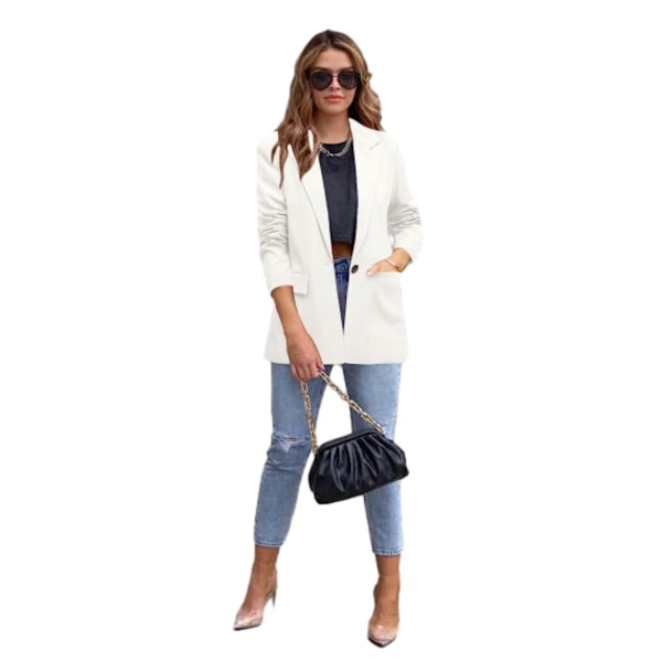 Formelle og Afklappede Blazerjakker til Kvinder med Lange Ærmer, Knapper og Åben Front white XL